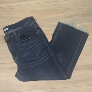 Vigoss Indigo Frayed Hem Cropped Wide-Leg Jeans